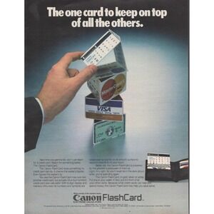 Canon FlashCard Electronic Solar Powered Calculator Credit Card Print Ad 1983